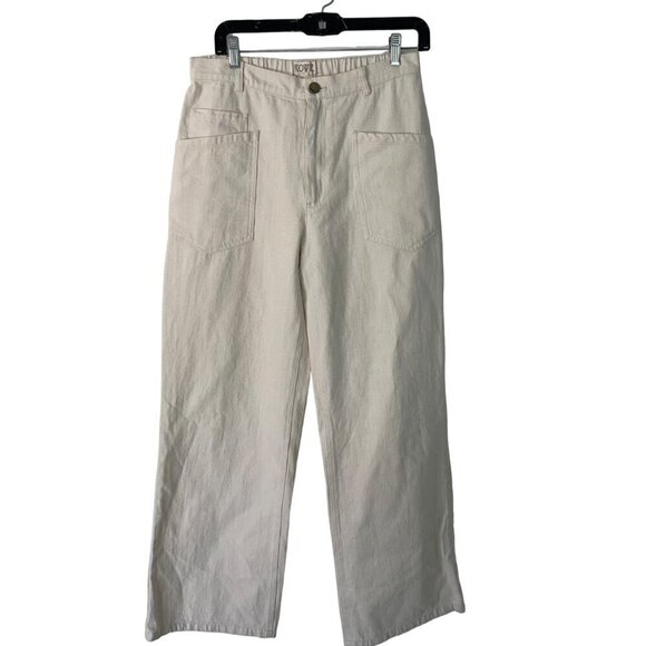 Rowie The Label Womens Jeans Size Large White Nico Wide Leg Pockets Pure Cotton